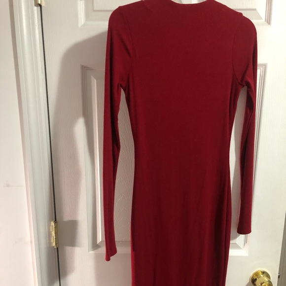 Long sleeve red long midi body-con dress - Picture 2 of 2